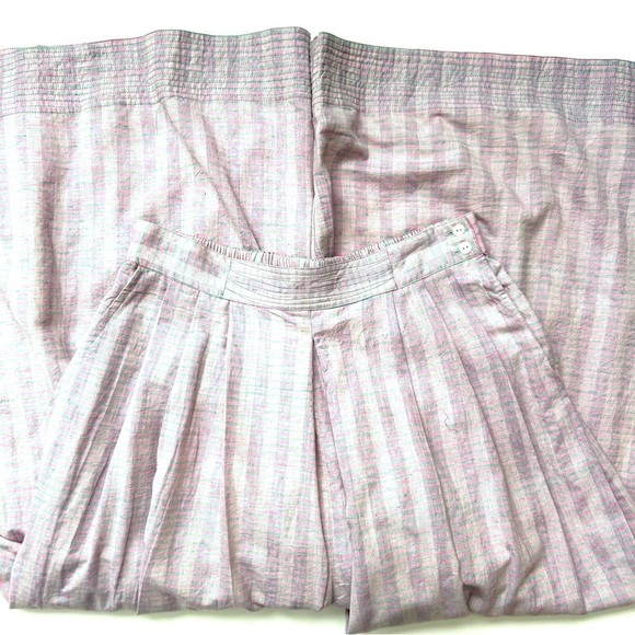 Anokhi Pink and Gray Striped Indian Cotton Wide Leg Crop Pants Culottes Size M - Picture 9 of 14